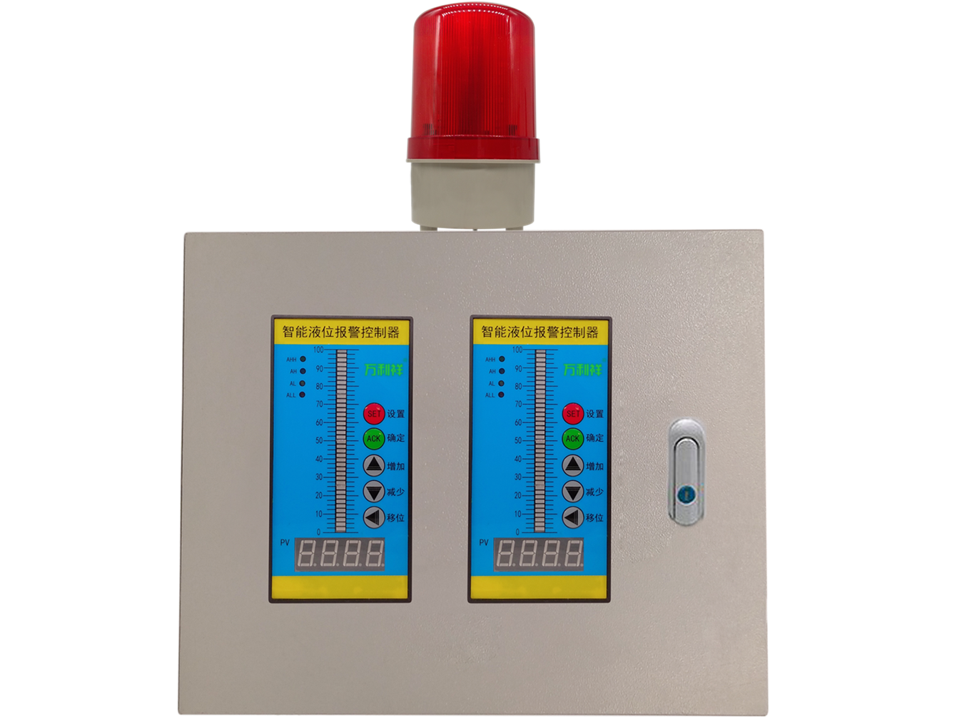 双路液位显示语音报警控制器铁箱款（竖版）
